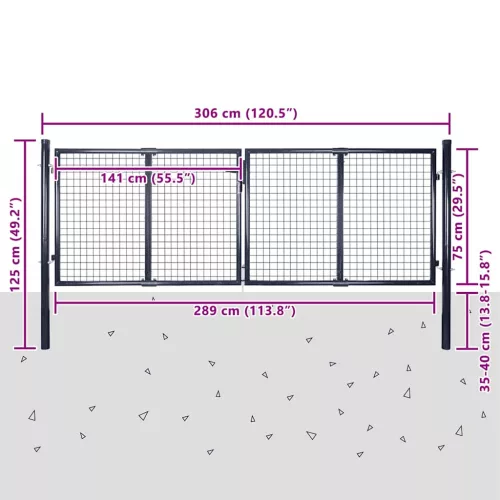  szürke horganyzott acél hálós kerti kapu 300 x 75 cm