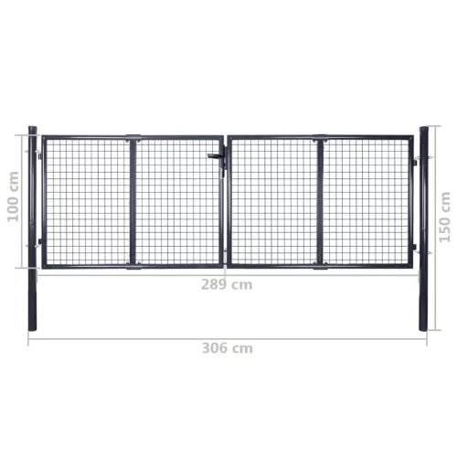  szürke horganyzott acél hálós kertkapu 289 x 100 cm