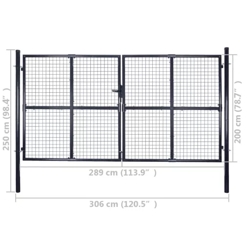  szürke horganyzott acél hálós kertkapu 289 x 200 cm