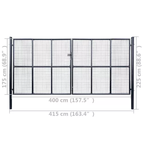  szürke horganyzott acél hálós kertkapu 400 x 175 cm