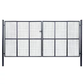  szürke horganyzott acél hálós kertkapu 400 x 200 cm