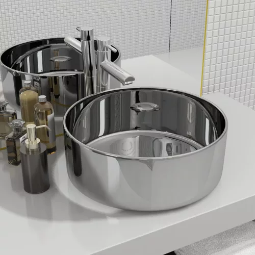  ezüstszínű kerámia mosdókagyló 40 x 15 cm 