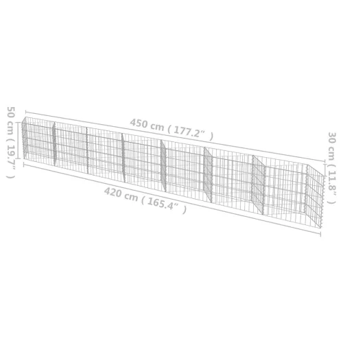  horganyzott acél gabion fal 450 x 30 x 50 cm