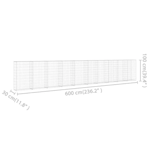  horganyzott acél gabion fal fedéllel 600 x 30 x 100 cm
