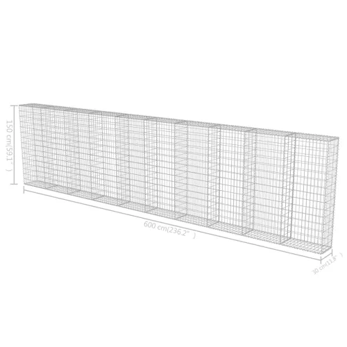  horganyzott acél gabion fal fedéllel 600 x 30 x 150 cm