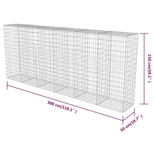  horganyzott acél gabion fal fedéllel 300 x 50 x 150 cm