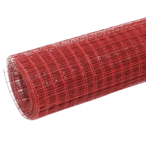  piros PVC-bevonatú acél csirkeháló drótkerítés 10 x 0,5 m