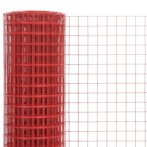 piros PVC-bevonatú acél csirkeháló drótkerítés 25 x 0,5 m
