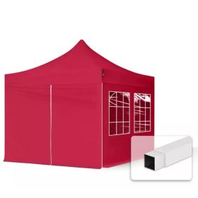   TP 3x3m összecsukható acél pavilon, 4 db oldalfallal - piros