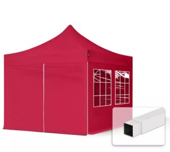 Professional összecsukható sátrak ECO 300g/m2 ponyvával, acélszerkezettel, 4 oldalfallal - 3x3m piros