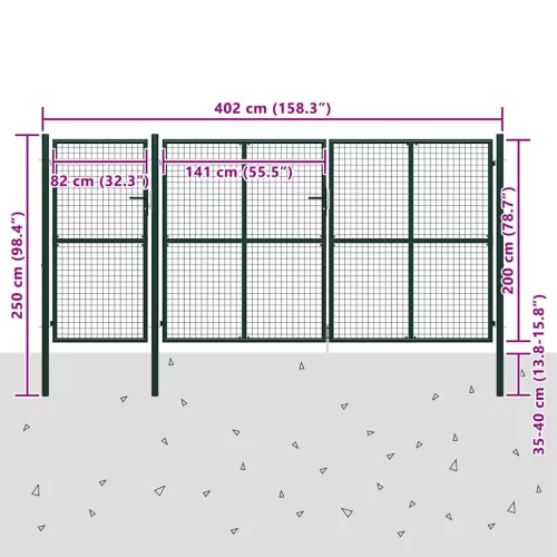  zöld acél kerti kapu 400 x 200 cm