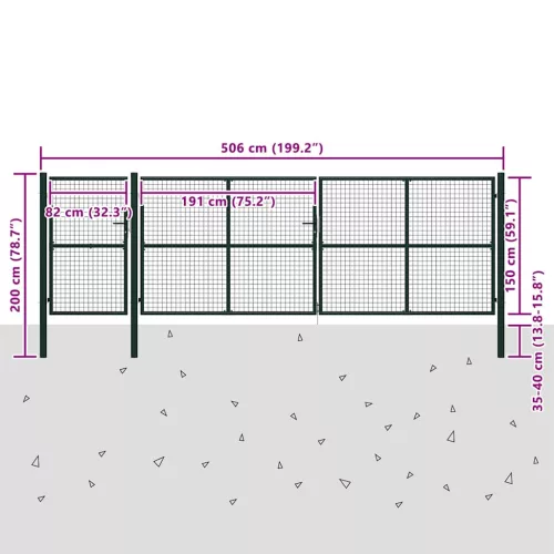  zöld acél kerti kapu 500 x 150 cm