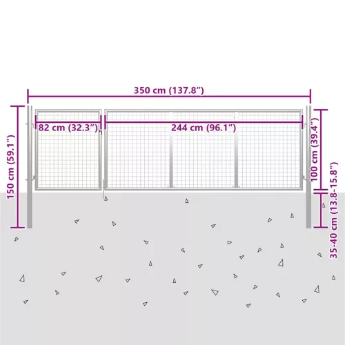  ezüstszínű acél kertkapu 350 x 100 cm