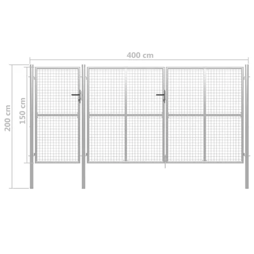  ezüstszínű acél kertkapu 400 x 150 cm