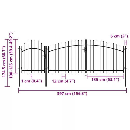  fekete acél kertkapu 1,75 x 4 m