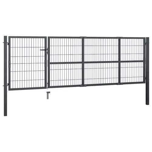  antracit színű acél kerti kapu oszlopokkal 350 x 100 cm