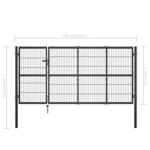  antracitszürke acél kertkapu póznákkal 350 x 120 cm