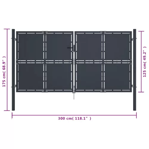  antracitszürke acél kertkapu 300 x 125 cm