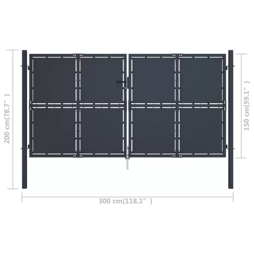  antracitszürke acél kertkapu 300 x 150 cm 