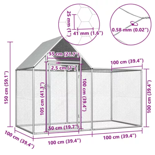  horganyzott acél tyúkól 2 x 1 x 1,5 m