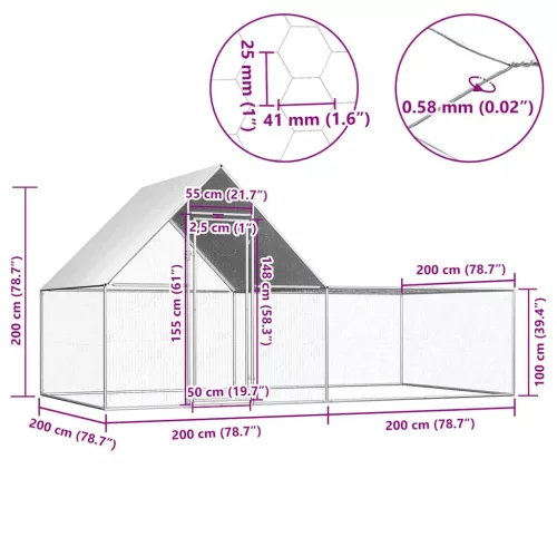  horganyzott acél tyúkól 4 x 2 x 2 m
