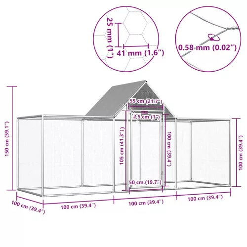  horganyzott acél tyúkól 3 x 1 x 1,5 m