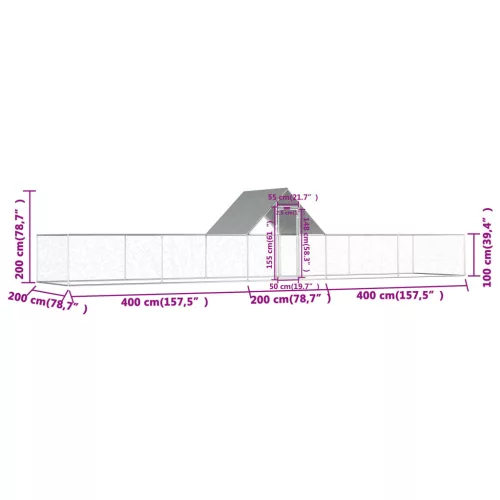  horganyzott acél tyúkól 10 x 2 x 2 m