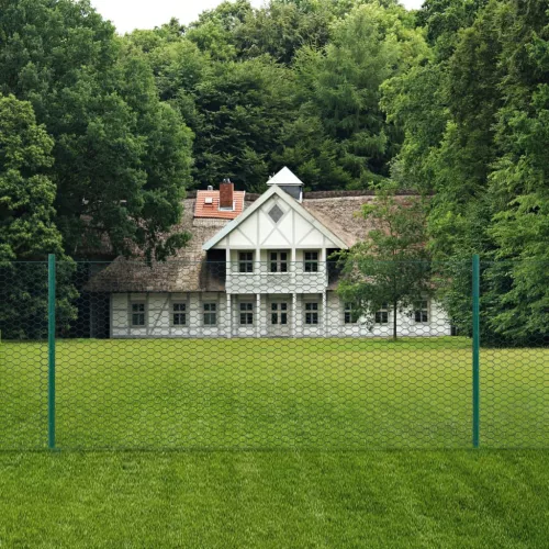 zöld acél drótkerítés tartóoszlopokkal 25 x 0,75 m