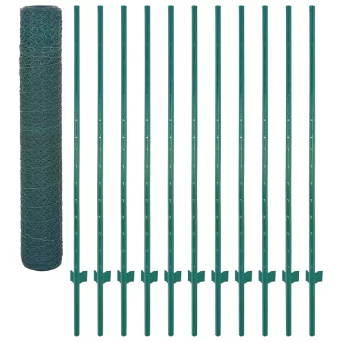  zöld acél drótkerítés tartóoszlopokkal 25 x 1,5 m