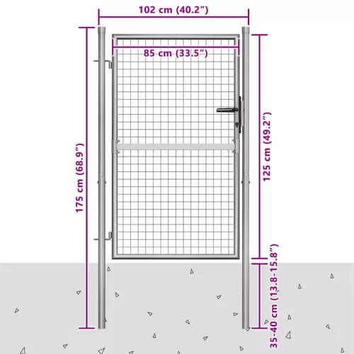  ezüst színű horganyzott acél kerti kapu 100 x 125 cm