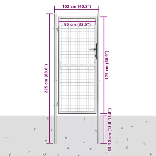  ezüst színű horganyzott acél kerti kapu 100 x 175 cm