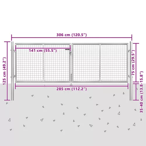  ezüst színű horganyzott acél kerti kapu 300 x 75 cm