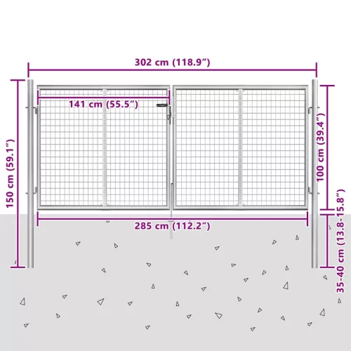  ezüst színű horganyzott acél kerti kapu 300 x 100 cm