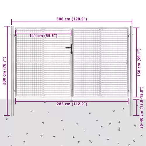  ezüstszínű horganyzott acél kertkapu 306 x 200 cm