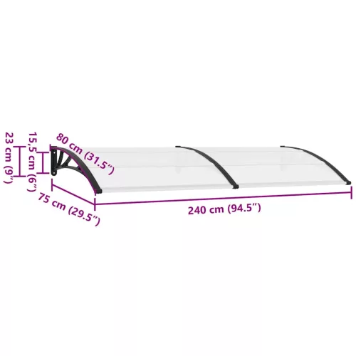  fekete és átlátszó polikarbonát ajtóelőtető 240 x 75 cm