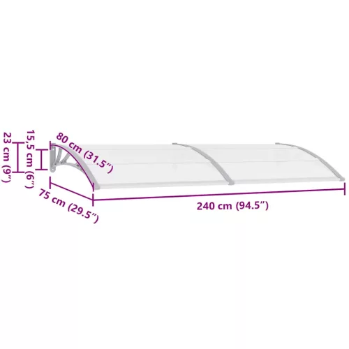  szürke és átlátszó polikarbonát ajtóelőtető 240 x 75 cm