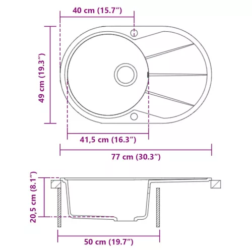  bézsszínű, egymedencés ovális gránit mosogatótálca