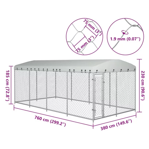  kültéri kutyakennel tetővel 7,6 x 3,8 x 2,3 m