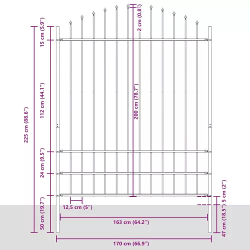  fekete acél Woerden kerti kerítés lándzsás tetejű 170 x 200 cm