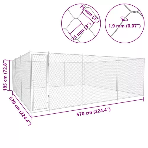  kültéri horganyzott acél kutyakennel 570x570x185 cm