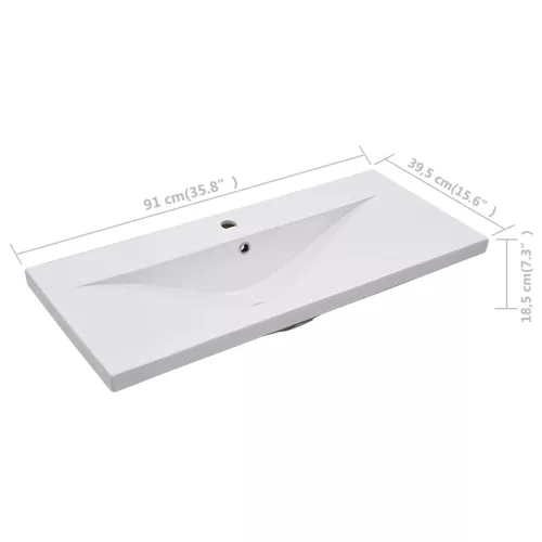  fehér kerámia beépíthető mosdókagyló 91 x 39,5 x 18,5 cm