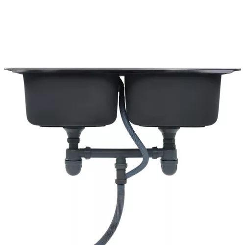  kétmedencés rozsdamentes acél mosogató szűrővel és szifonnal