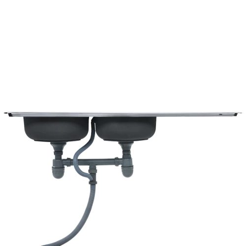  kétmedencés rozsdamentes acél mosogató szűrővel és szifonnal