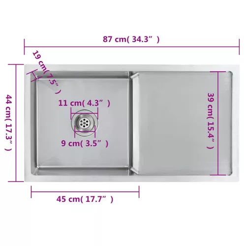  kézzel készített rozsdamentes acél konyhai mosogató