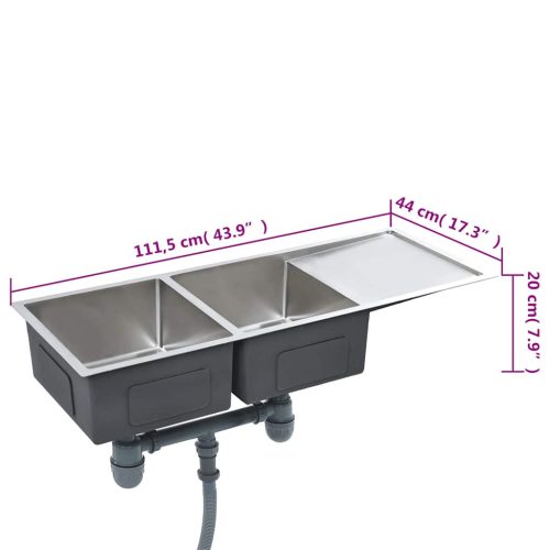  kézzel készített rozsdamentes acél konyhai mosogató