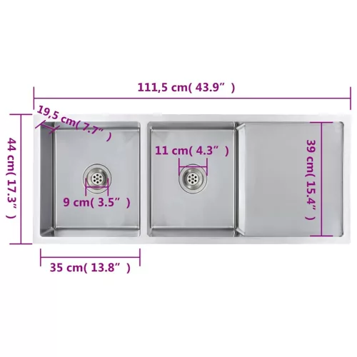  kézzel készített rozsdamentes acél konyhai mosogató