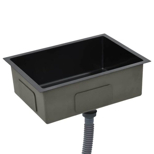  fekete kézzel készített rozsdamentes acél konyhai mosogató