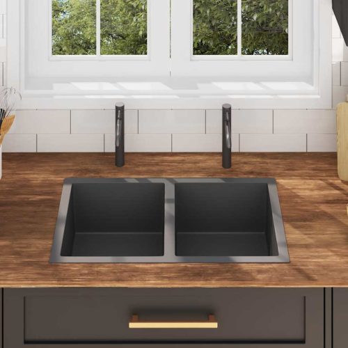  fekete kézzel készített rozsdamentes acél konyhai mosogató