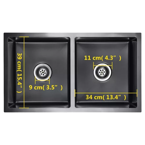  fekete kézzel készített rozsdamentes acél konyhai mosogató