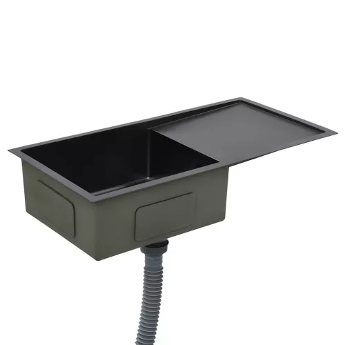  fekete kézzel készített rozsdamentes acél konyhai mosogató